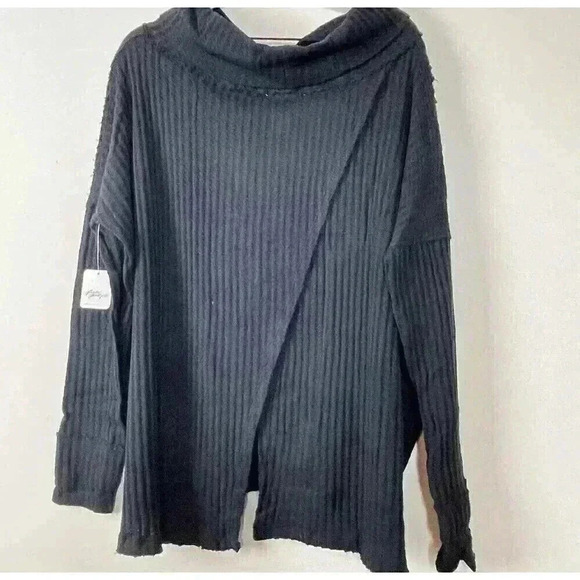 Free People NWT Juicy Long Sleeve Cowl Neck Split Back Thermal Black  New - Picture 5 of 9
